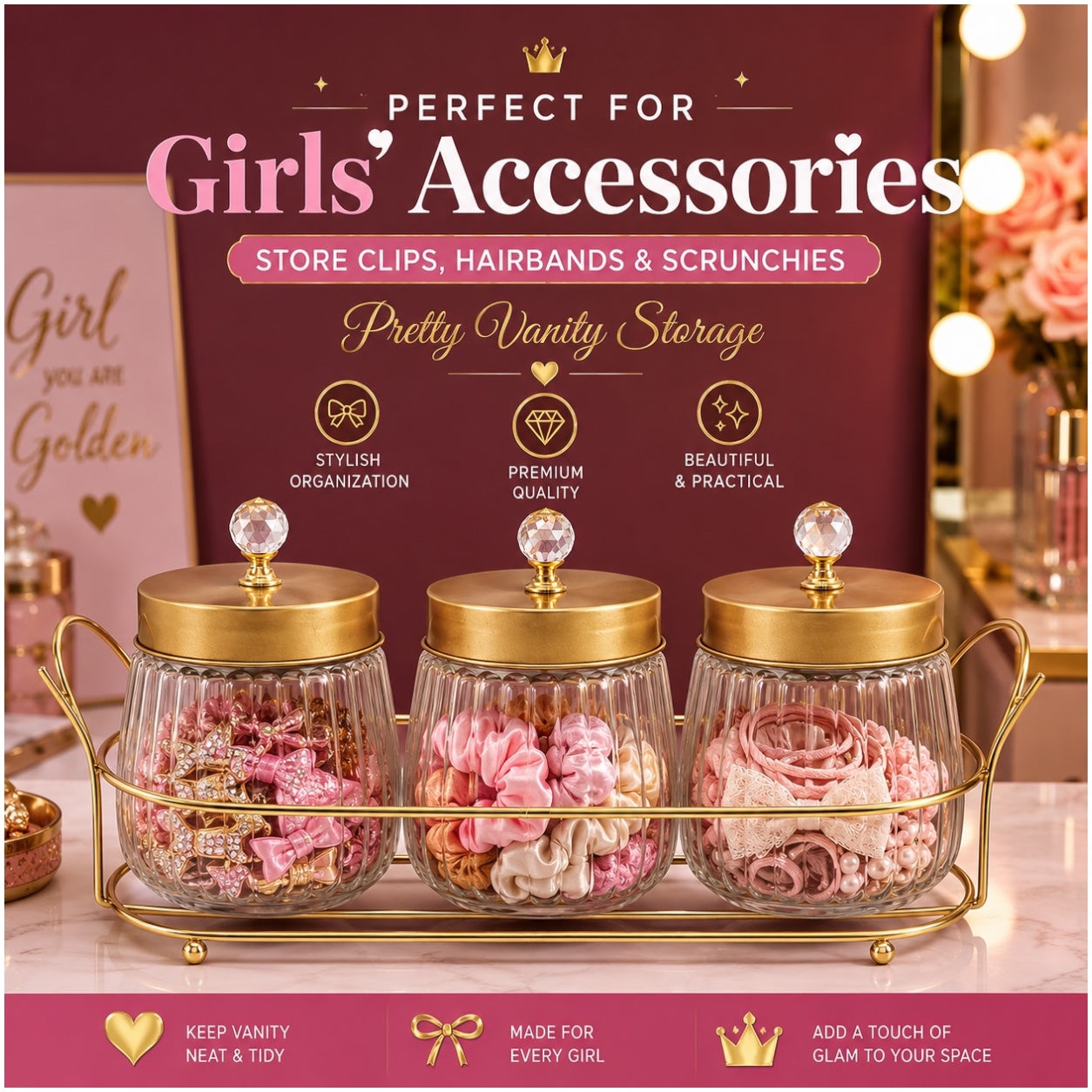 4-Piece Ribbed Glass Storage Jar Set with Stand