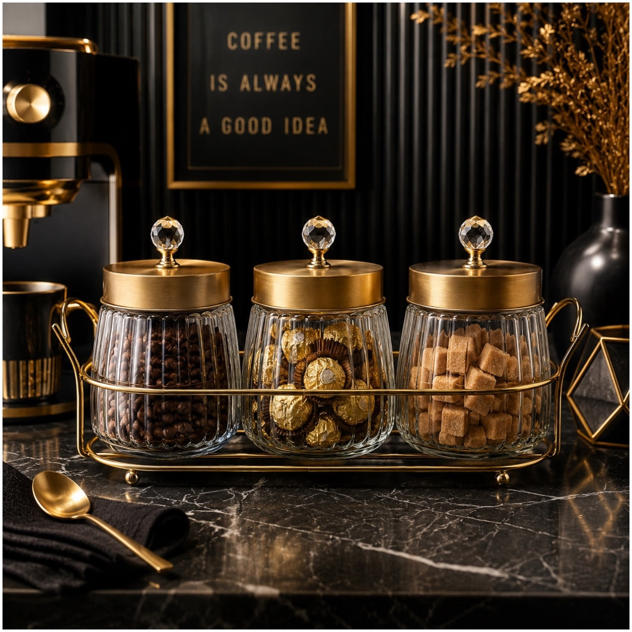 4-Piece Ribbed Glass Storage Jar Set with Stand