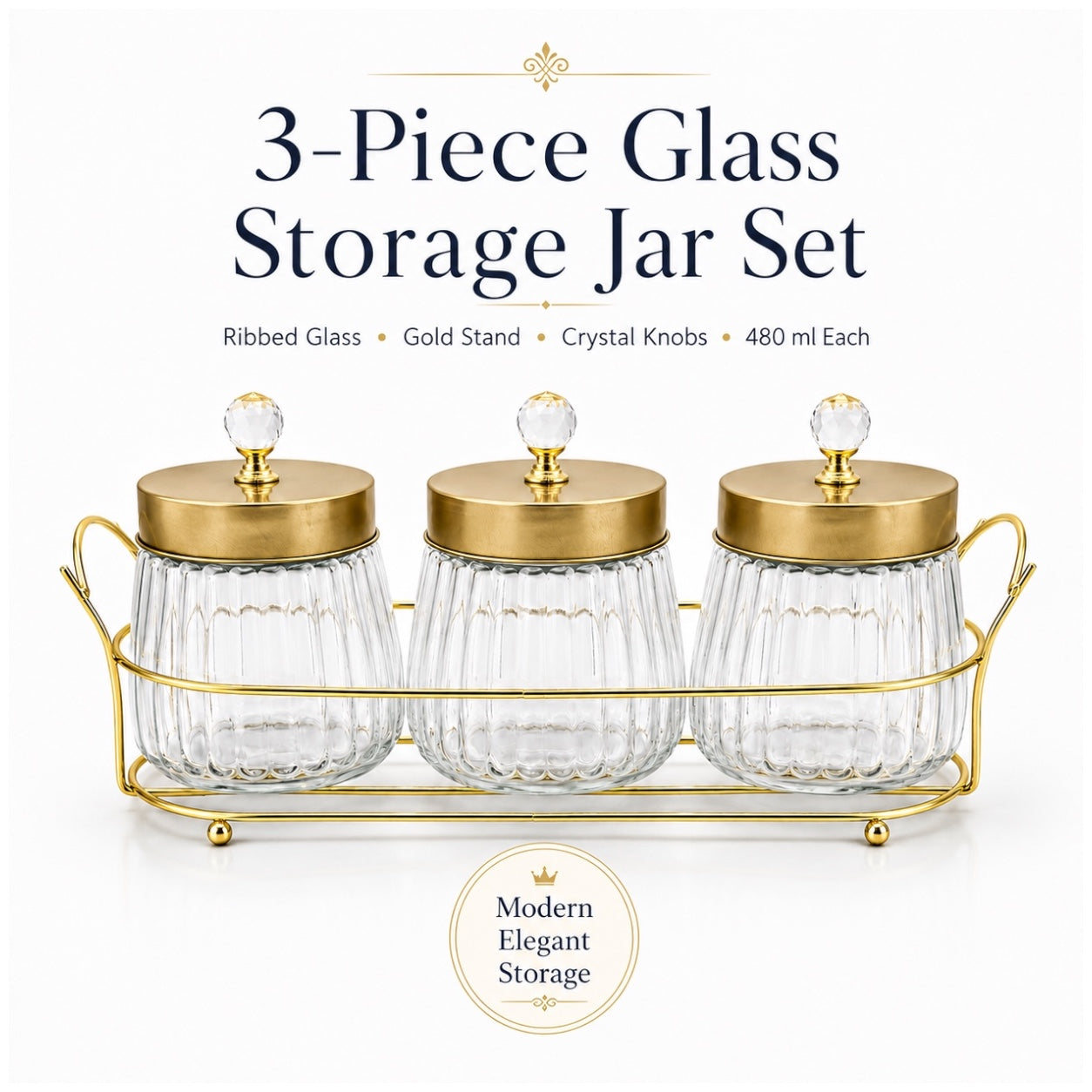 4-Piece Ribbed Glass Storage Jar Set with Stand