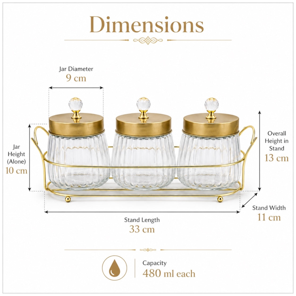 4-Piece Ribbed Glass Storage Jar Set with Stand