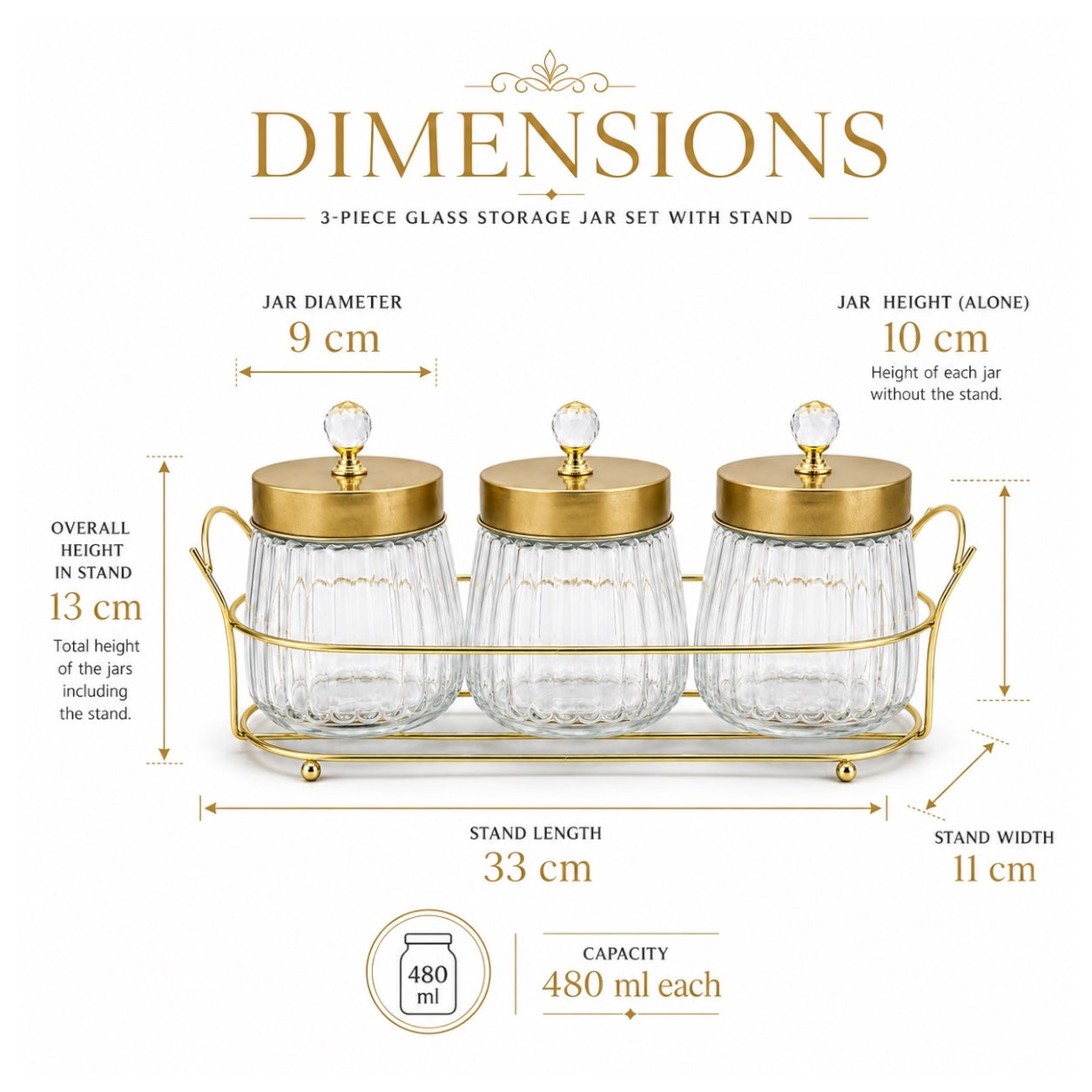 4-Piece Ribbed Glass Storage Jar Set with Stand