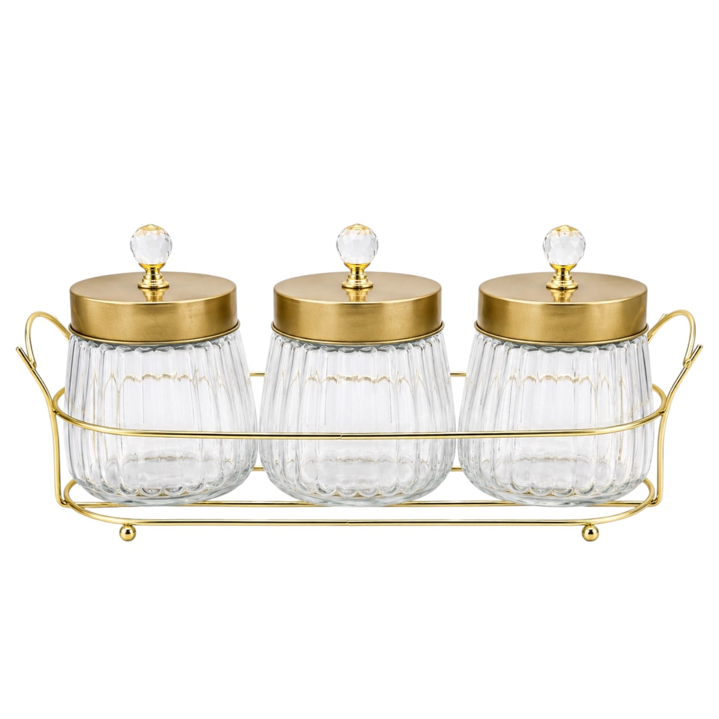 4-Piece Ribbed Glass Storage Jar Set with Stand