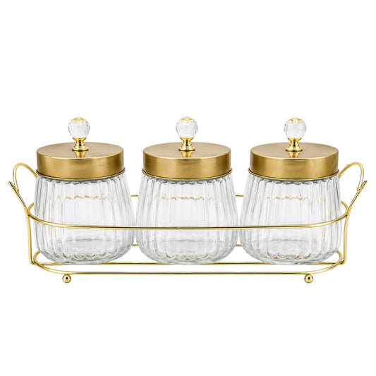 4-Piece Ribbed Glass Storage Jar Set with Stand