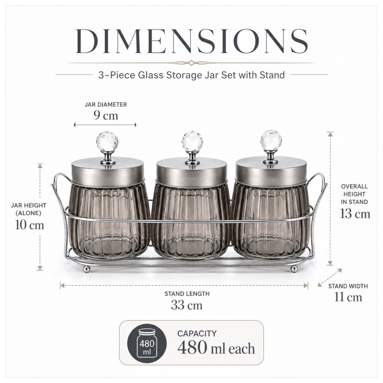4-Piece Ribbed Glass Storage Jar Set with Stand