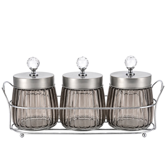 4-Piece Ribbed Glass Storage Jar Set with Stand