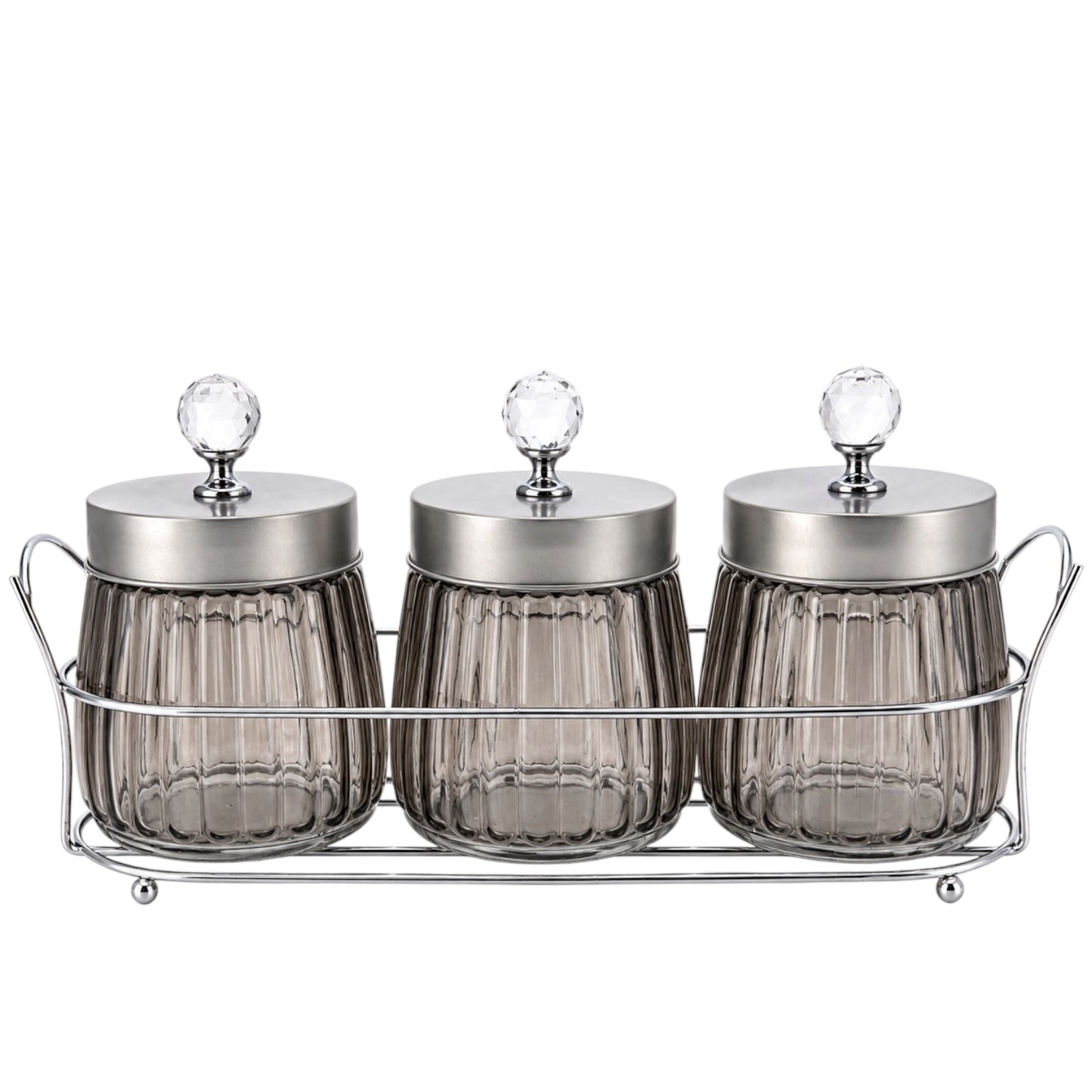 4-Piece Ribbed Glass Storage Jar Set with Stand