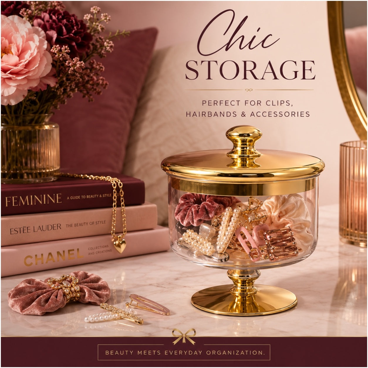 Beautiful Gold Glass Storage Jar with Lid–20cm-Elegant Pedestal Biscuit Jar
