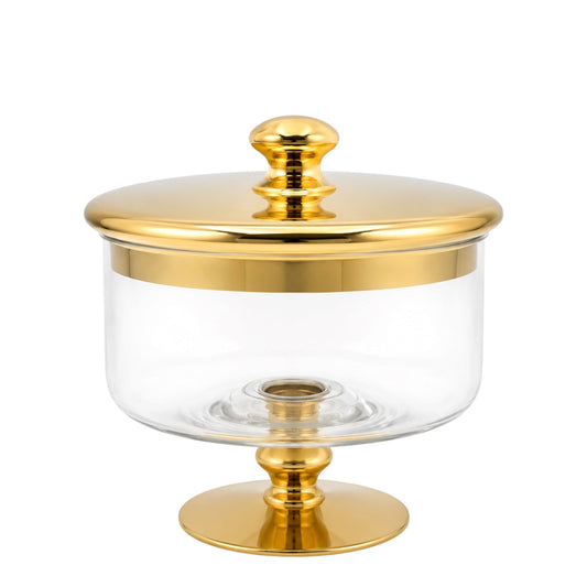 Beautiful Gold Glass Storage Jar with Lid–20cm-Elegant Pedestal Biscuit Jar