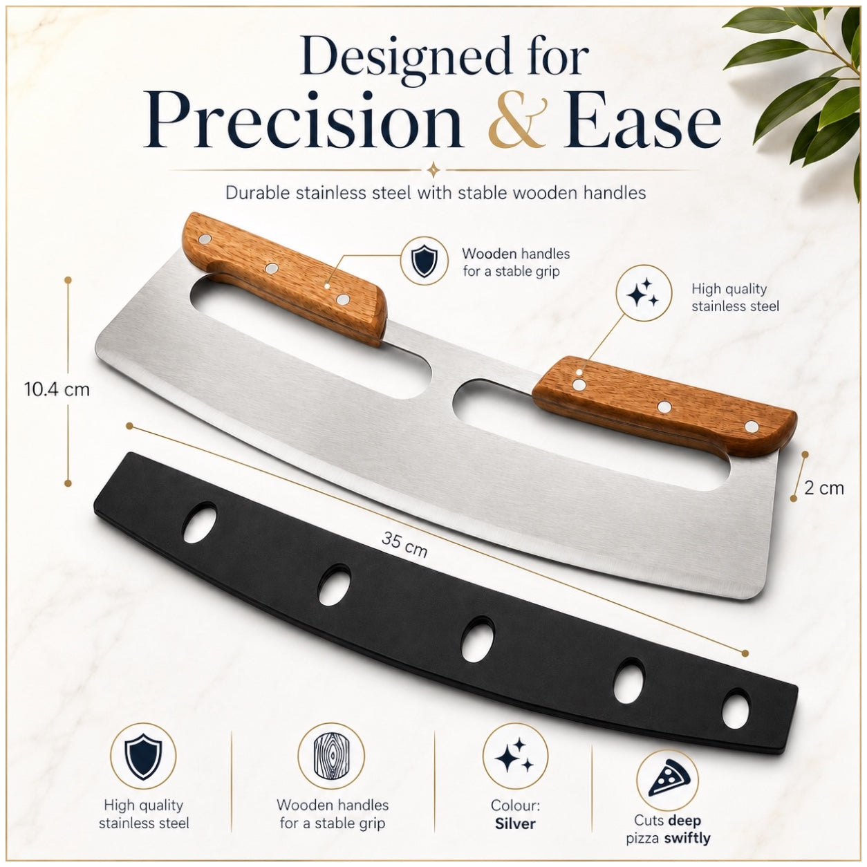 Stainless Steel Pizza Cutter with Wooden Handles and Blade Protector