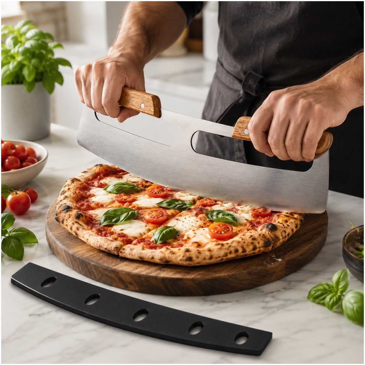 Stainless Steel Pizza Cutter with Wooden Handles and Blade Protector
