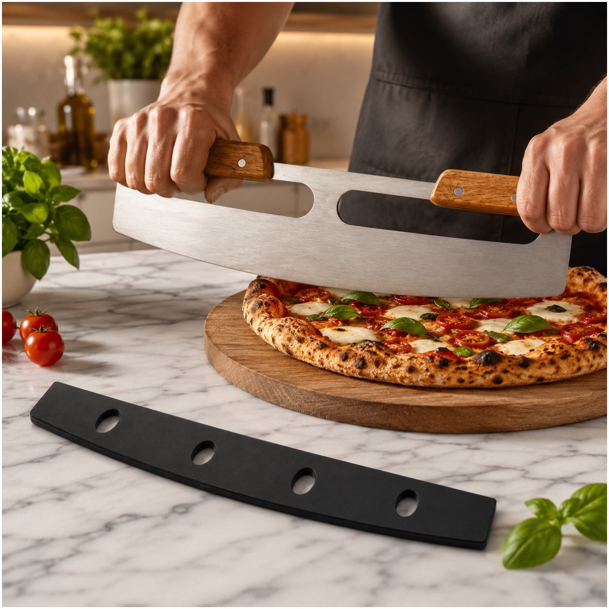 Stainless Steel Pizza Cutter with Wooden Handles and Blade Protector