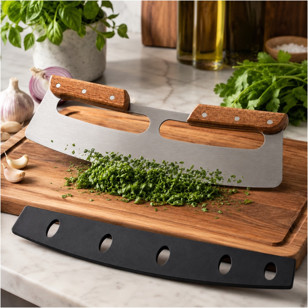 Stainless Steel Pizza Cutter with Wooden Handles and Blade Protector
