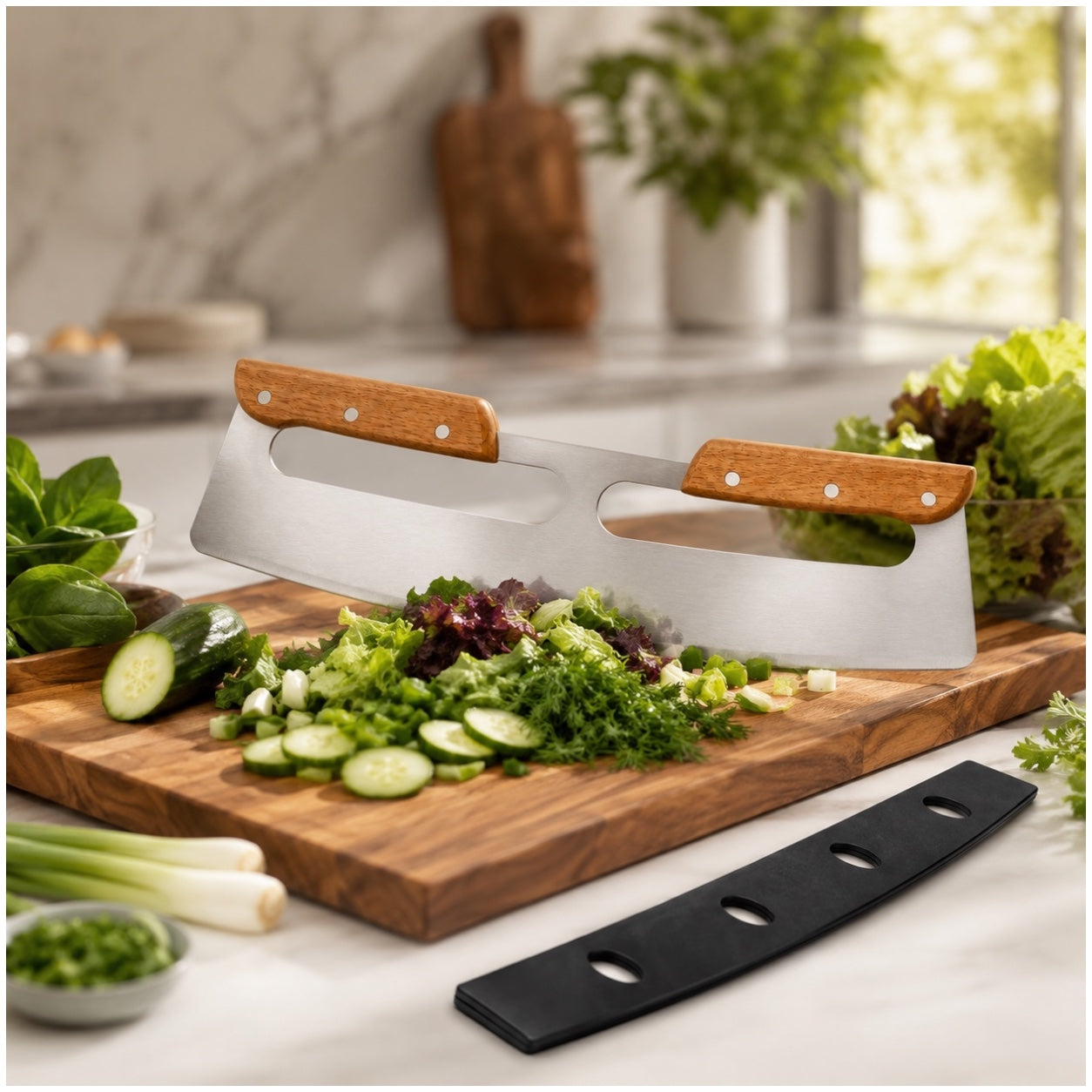 Stainless Steel Pizza Cutter with Wooden Handles and Blade Protector