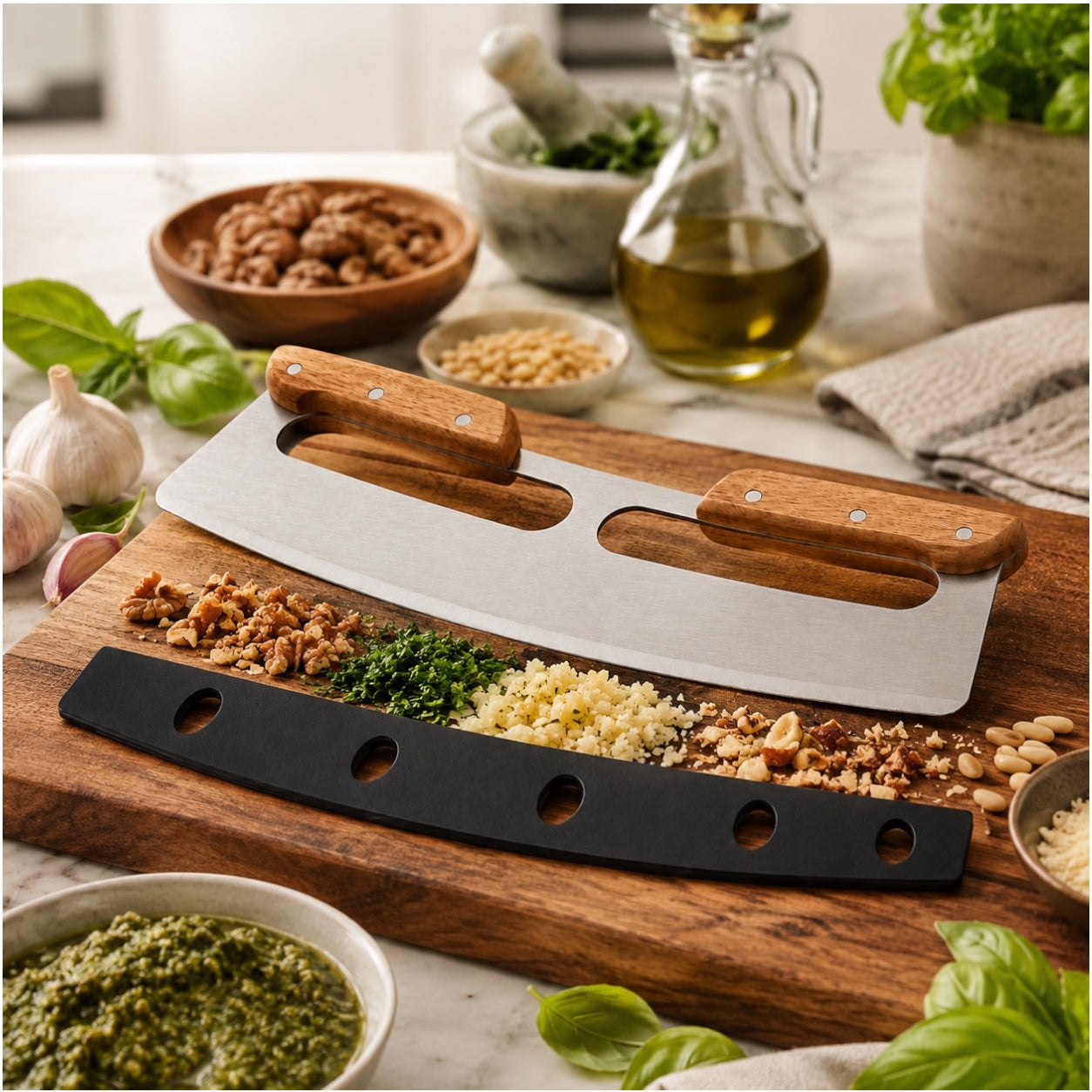 Stainless Steel Pizza Cutter with Wooden Handles and Blade Protector