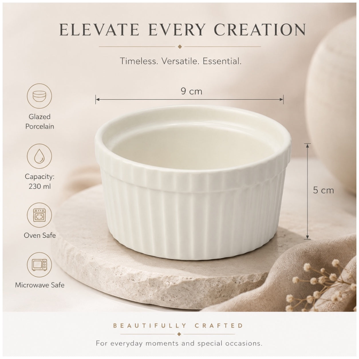 24-Piece White Porcelain Dessert Bowl Set – 9cm x 5cm - Perfect for baking