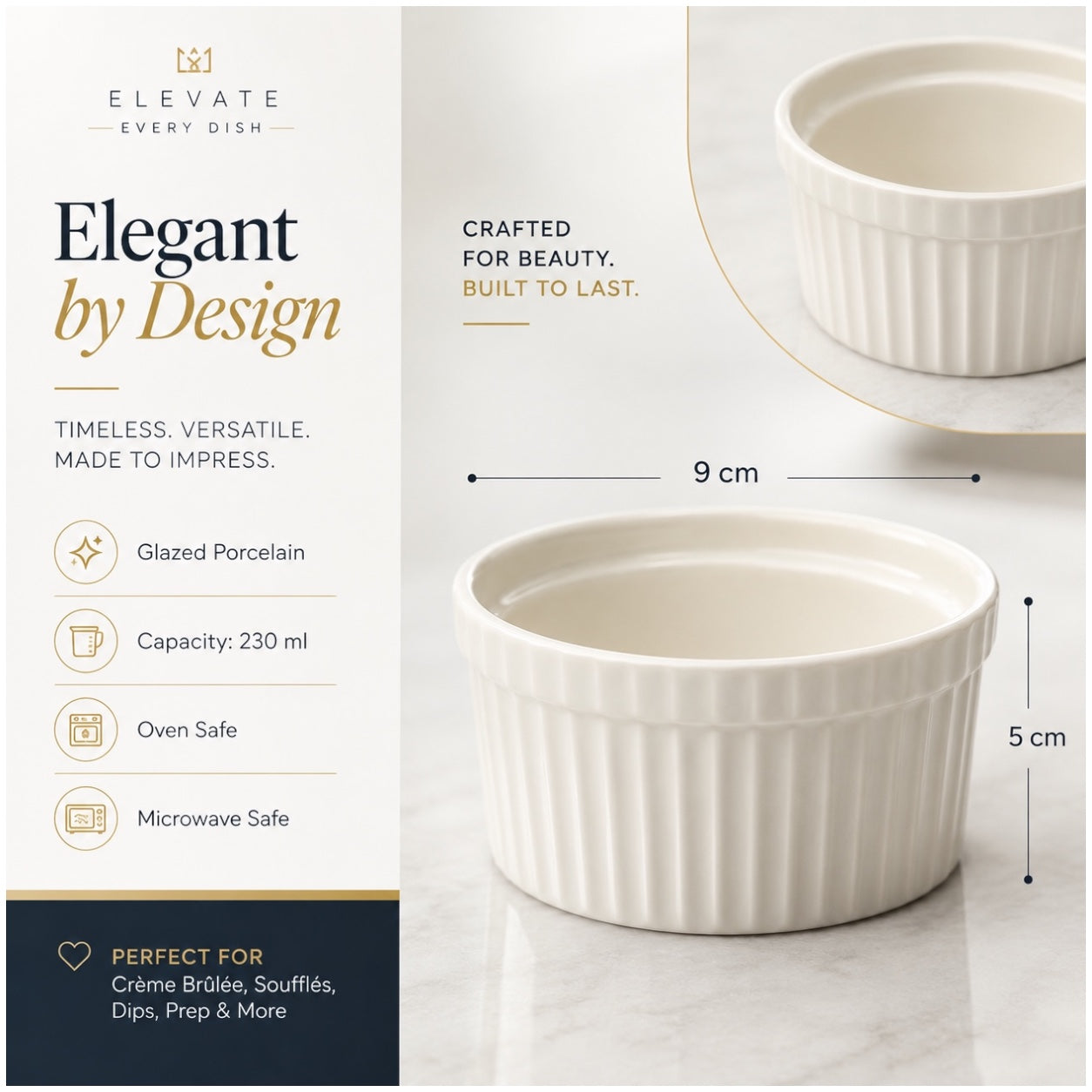 24-Piece White Porcelain Dessert Bowl Set – 9cm x 5cm - Perfect for baking