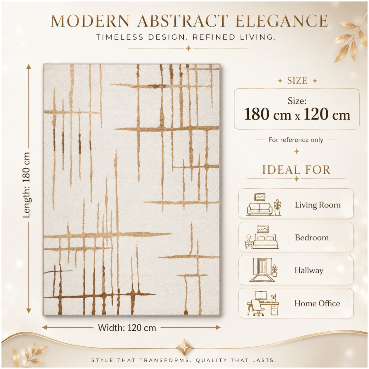 Modern Abstract Rug - 120cm x 180cm –Beautiful Cream and Brown Accent Mat