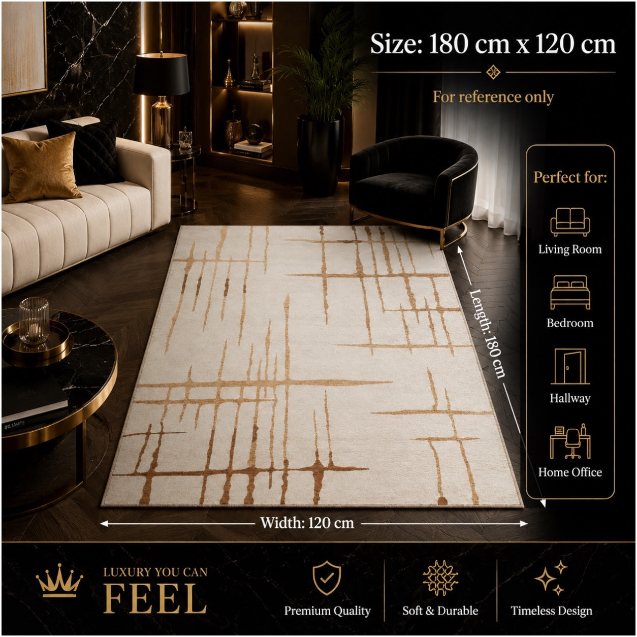 Modern Abstract Rug - 120cm x 180cm –Beautiful Cream and Brown Accent Mat