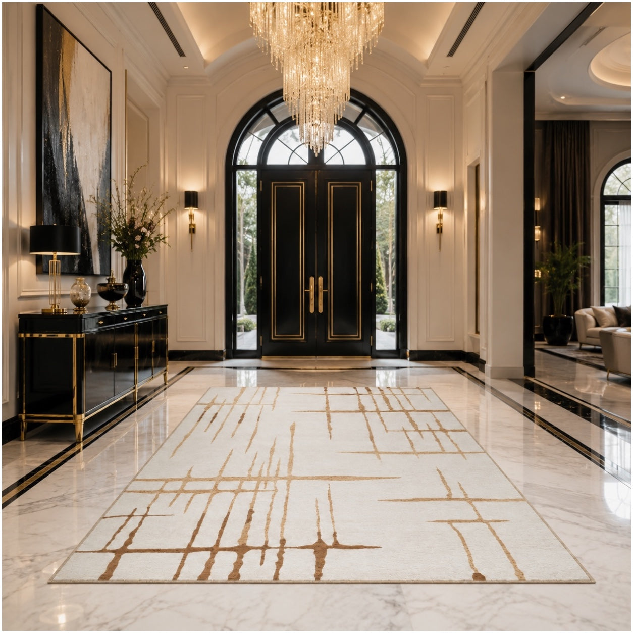 Modern Abstract Rug - 120cm x 180cm –Beautiful Cream and Brown Accent Mat