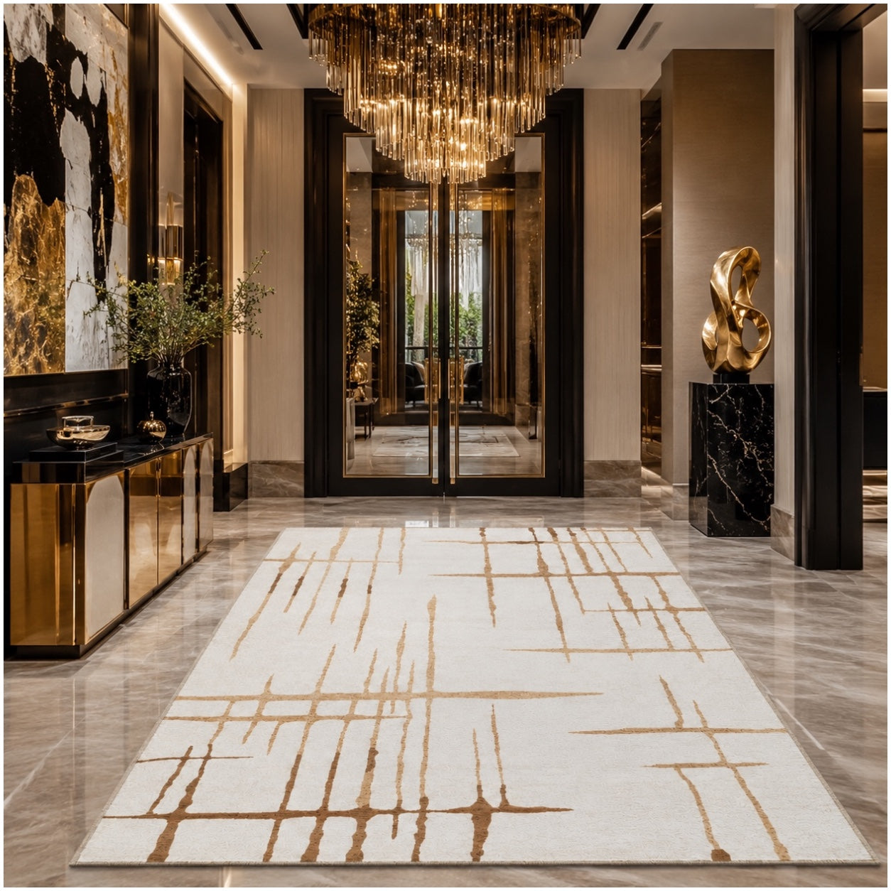 Modern Abstract Rug - 120cm x 180cm –Beautiful Cream and Brown Accent Mat