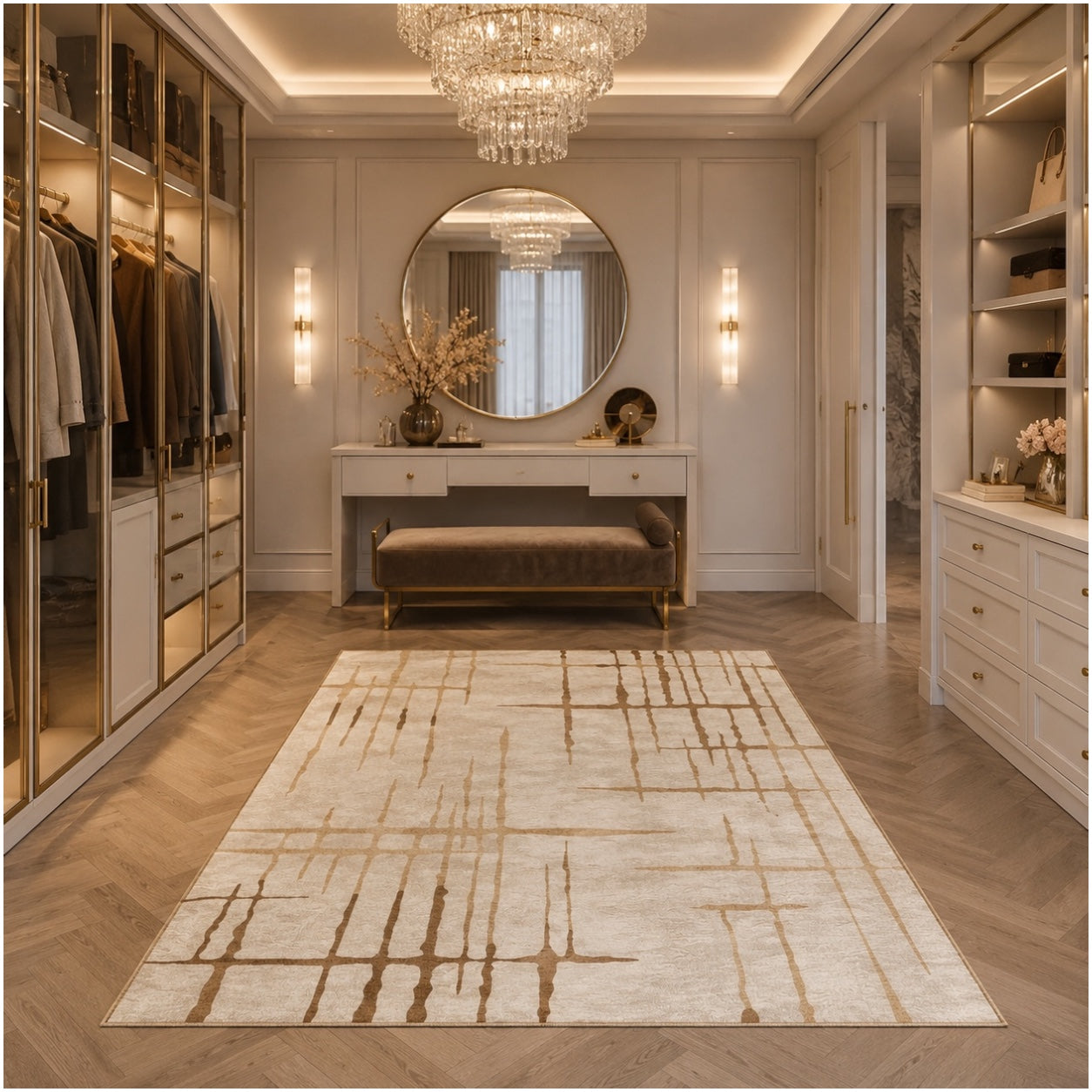Modern Abstract Rug - 120cm x 180cm –Beautiful Cream and Brown Accent Mat