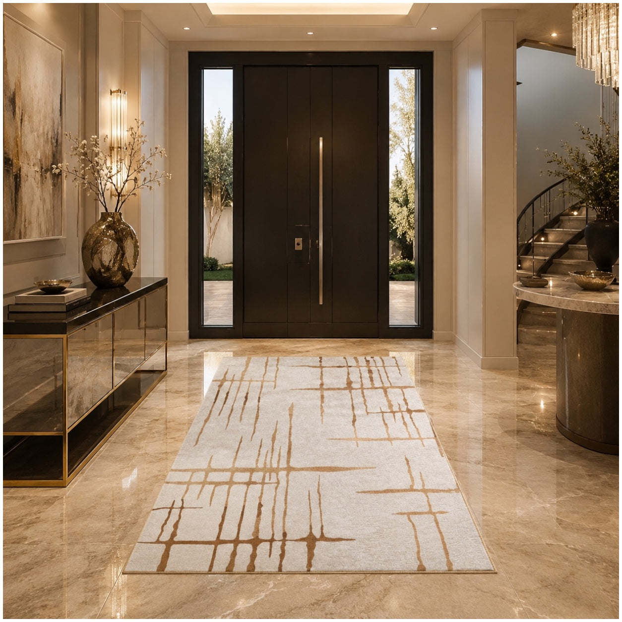 Modern Abstract Rug - 120cm x 180cm –Beautiful Cream and Brown Accent Mat