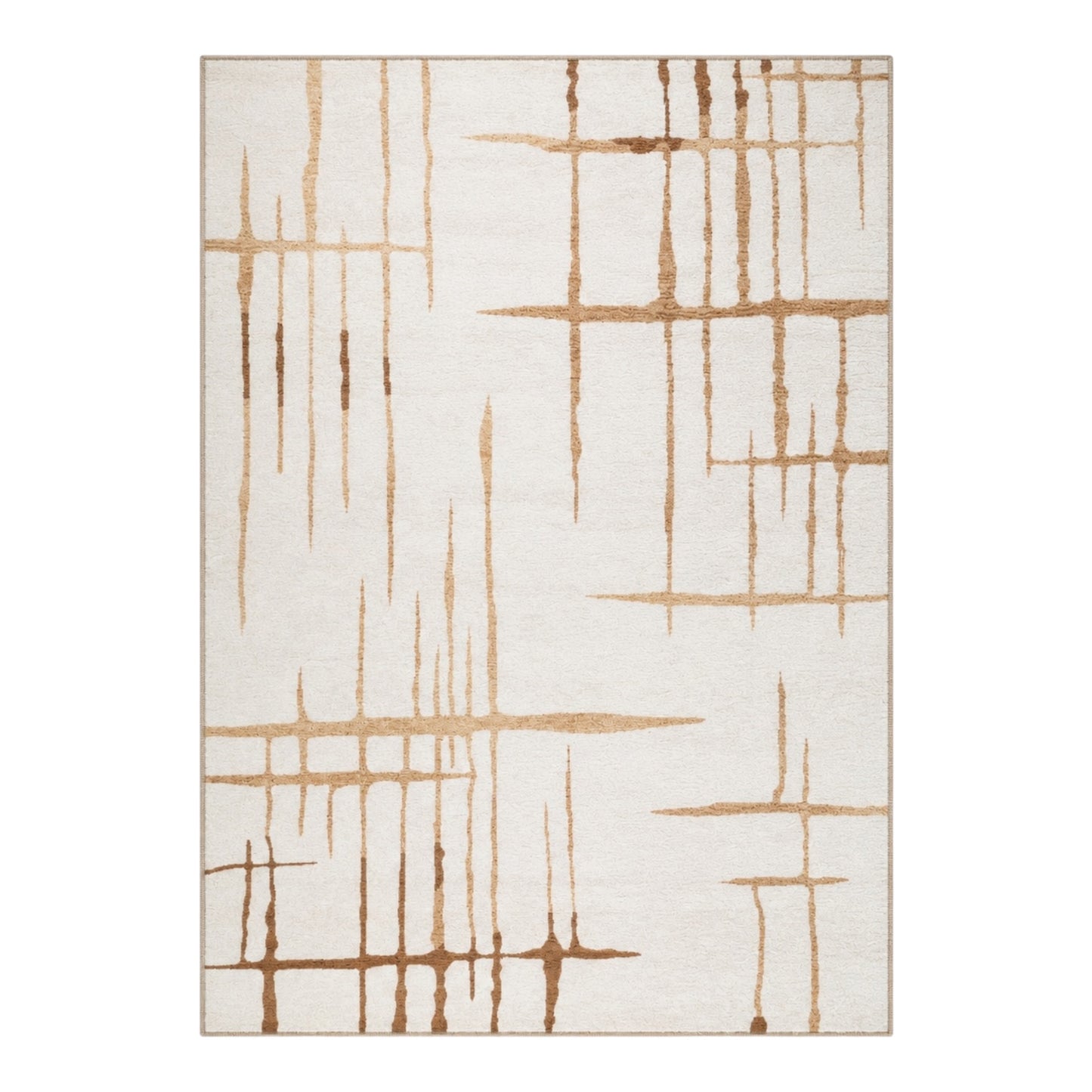 Modern Abstract Rug - 120cm x 180cm –Beautiful Cream and Brown Accent Mat