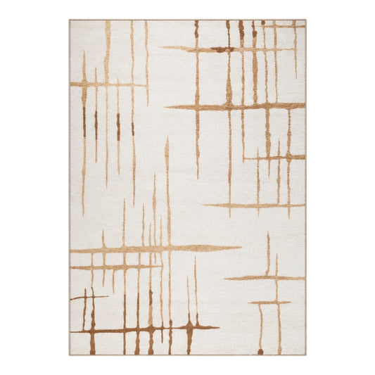 Modern Abstract Rug - 120cm x 180cm –Beautiful Cream and Brown Accent Mat