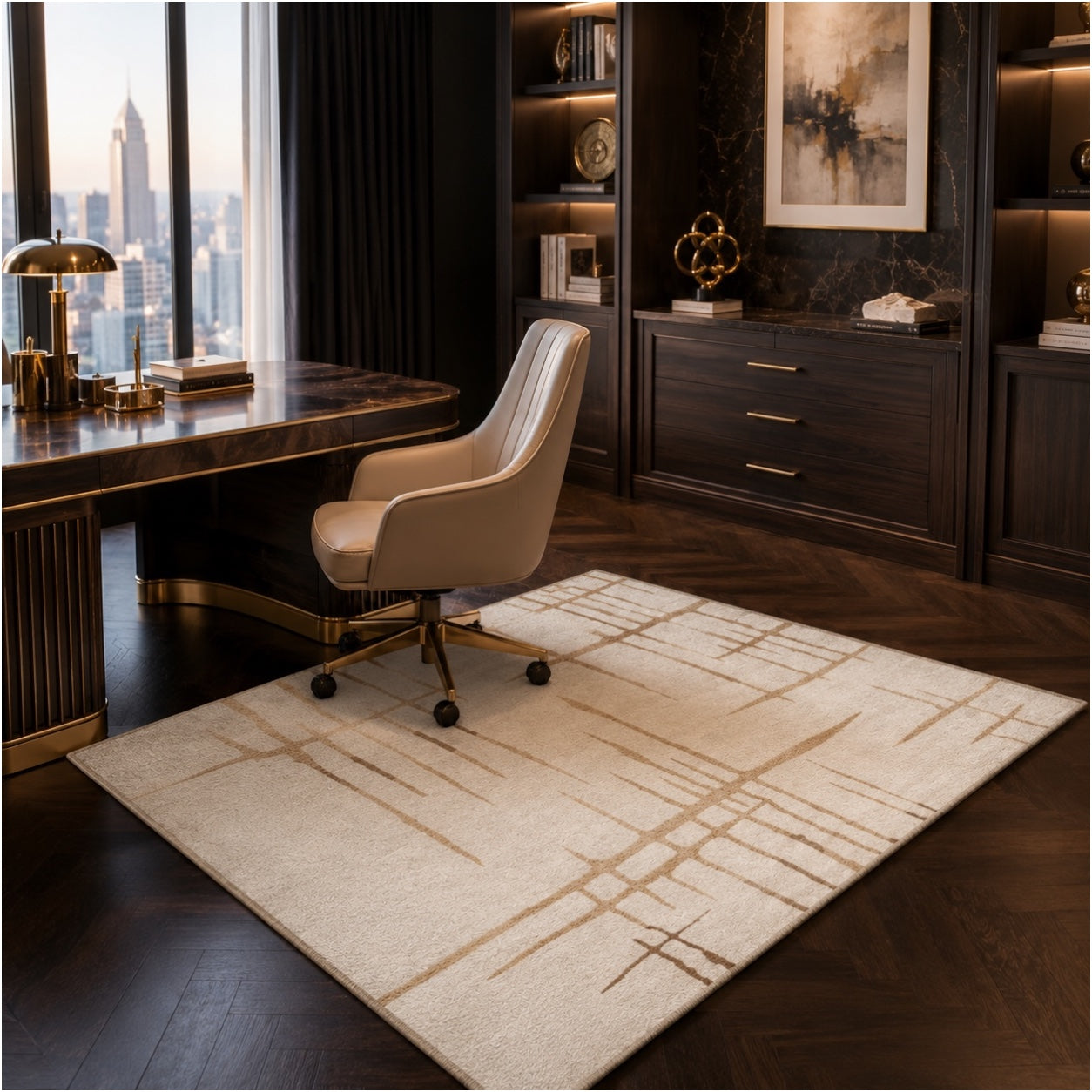 Modern Abstract Rug - 120cm x 180cm –Beautiful Cream and Brown Accent Mat