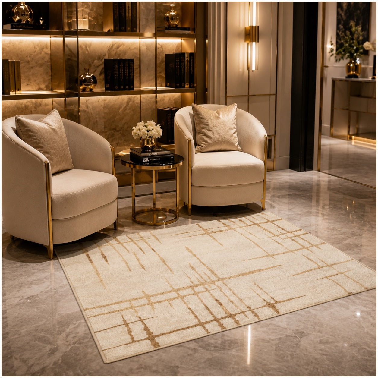 Modern Abstract Rug - 120cm x 180cm –Beautiful Cream and Brown Accent Mat