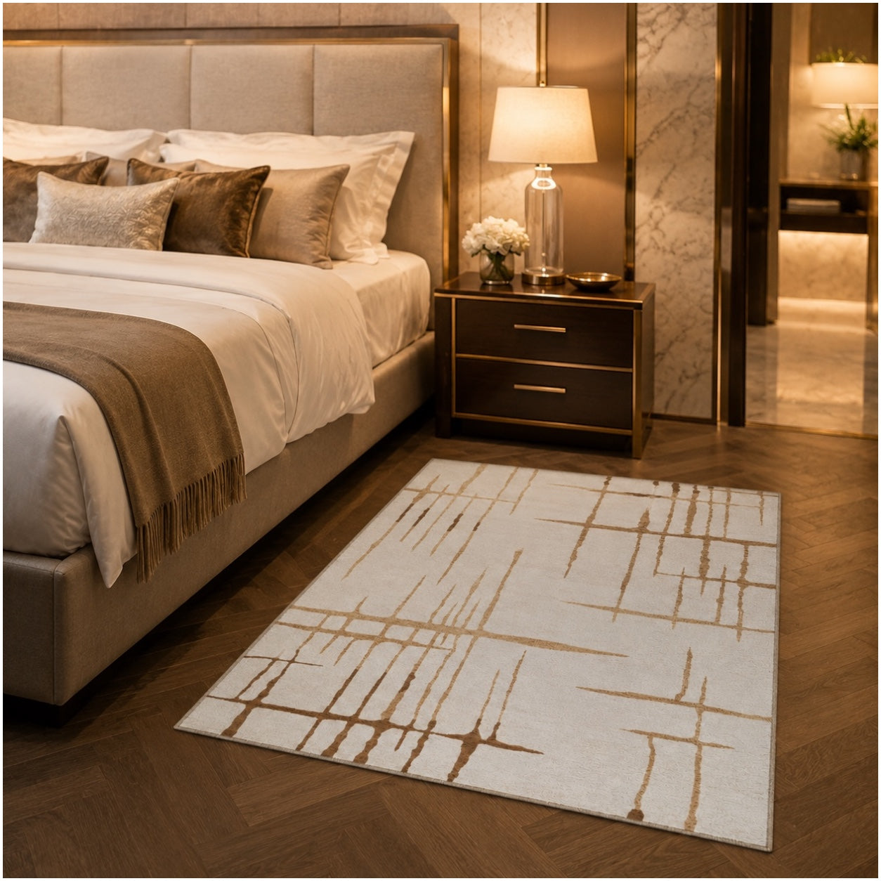 Modern Abstract Rug - 120cm x 180cm –Beautiful Cream and Brown Accent Mat