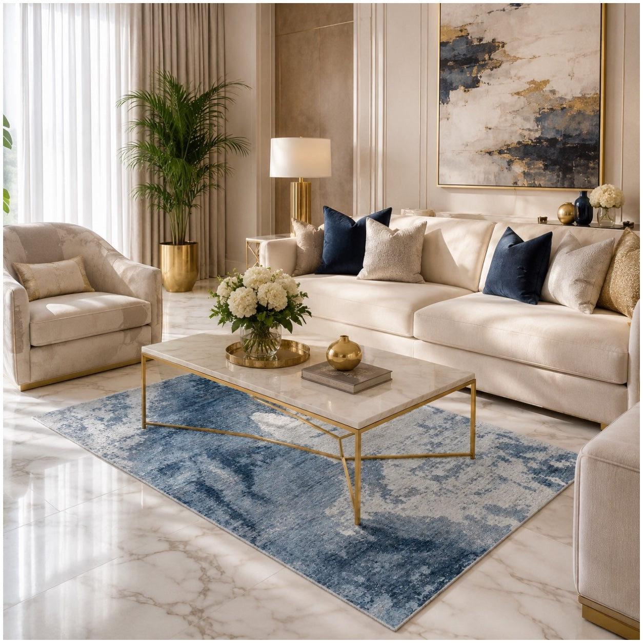 Modern Abstract Anti-Slip Soft Area Rug-120cm x 180cm – Blue Accent Carpet