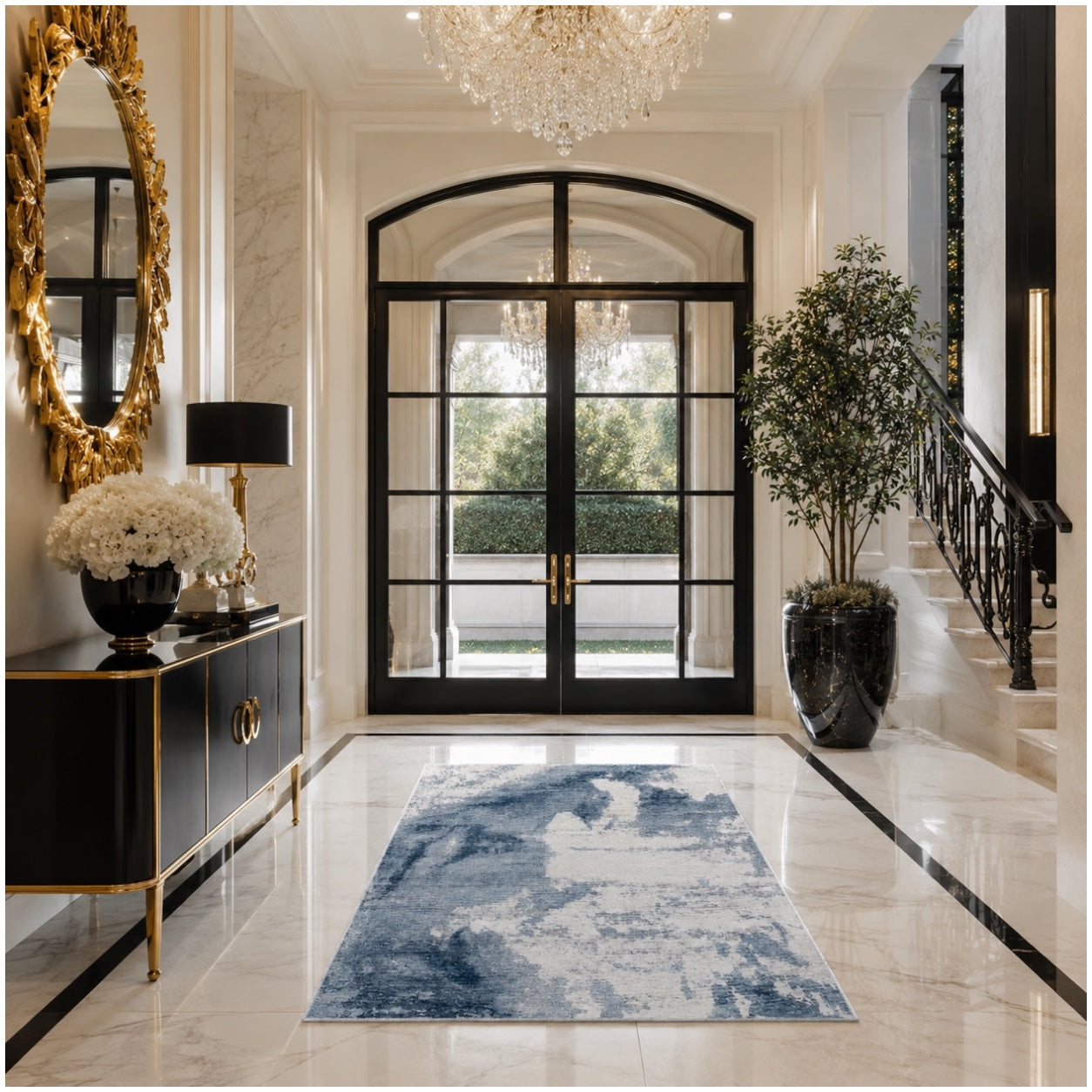 Modern Abstract Anti-Slip Soft Area Rug-120cm x 180cm – Blue Accent Carpet