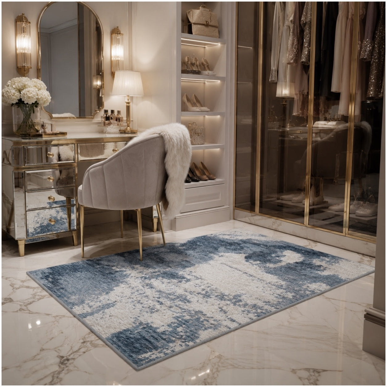 Modern Abstract Anti-Slip Soft Area Rug-120cm x 180cm – Blue Accent Carpet