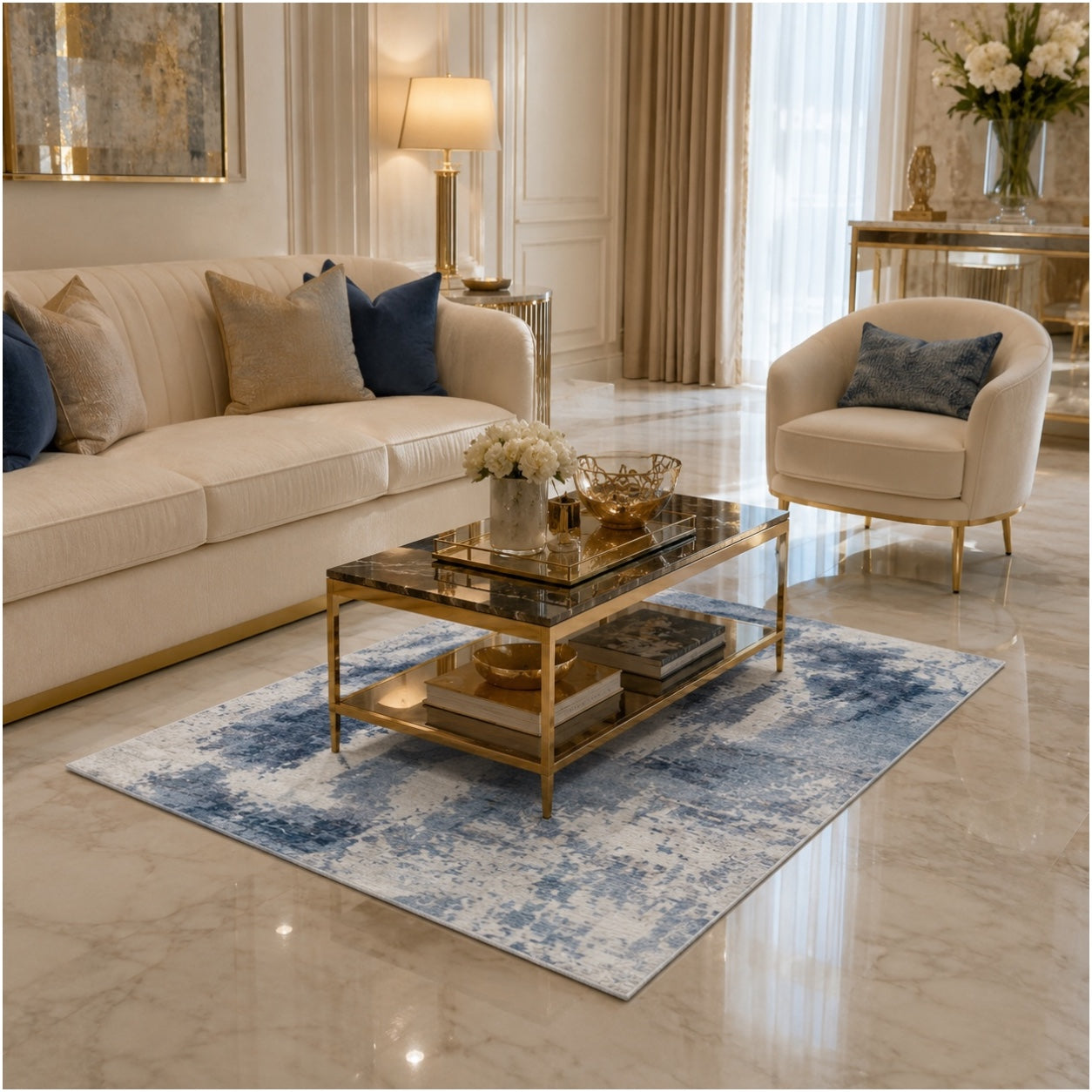 Modern Abstract Anti-Slip Soft Area Rug-120cm x 180cm – Blue Accent Carpet
