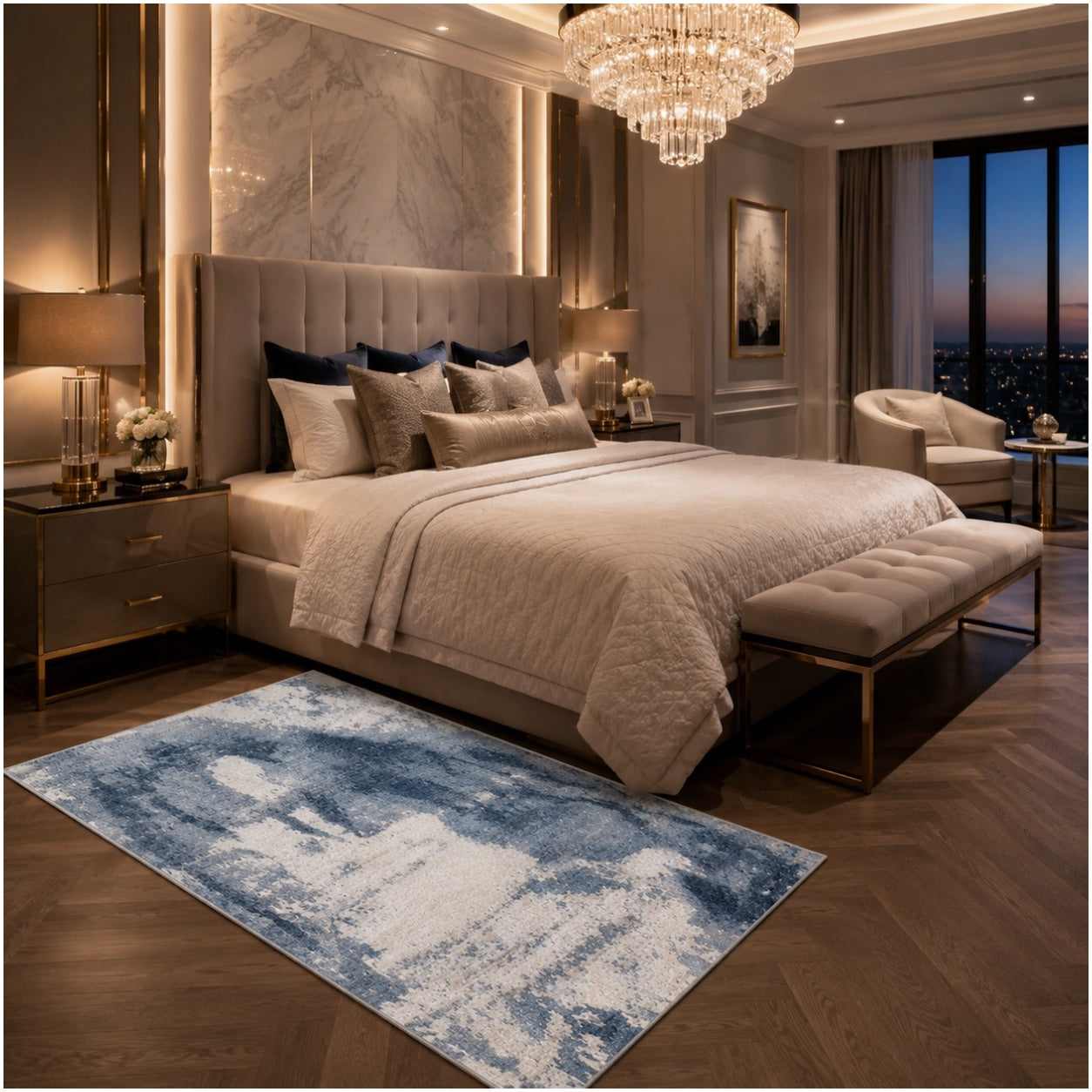 Modern Abstract Anti-Slip Soft Area Rug-120cm x 180cm – Blue Accent Carpet