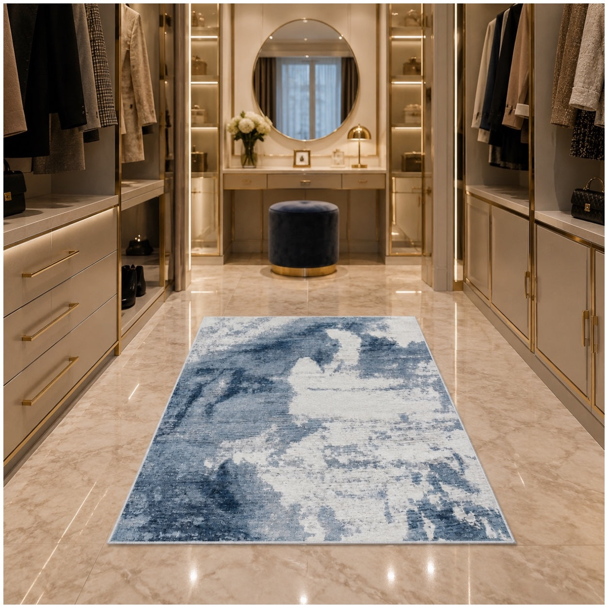 Modern Abstract Anti-Slip Soft Area Rug-120cm x 180cm – Blue Accent Carpet