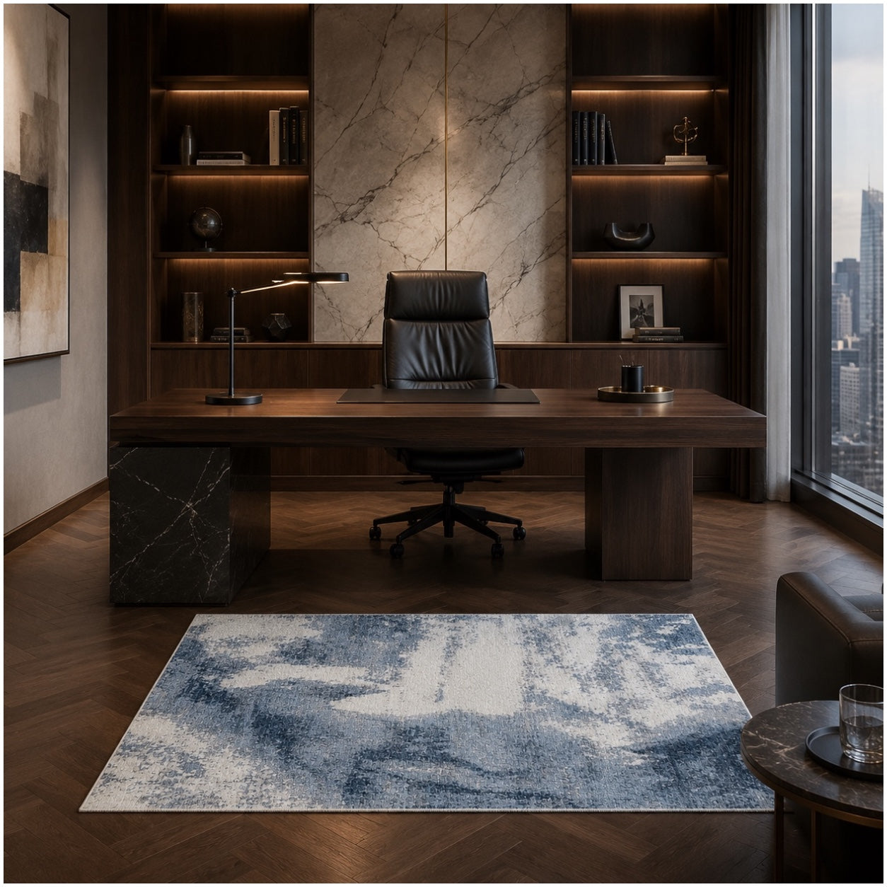 Modern Abstract Anti-Slip Soft Area Rug-120cm x 180cm – Blue Accent Carpet
