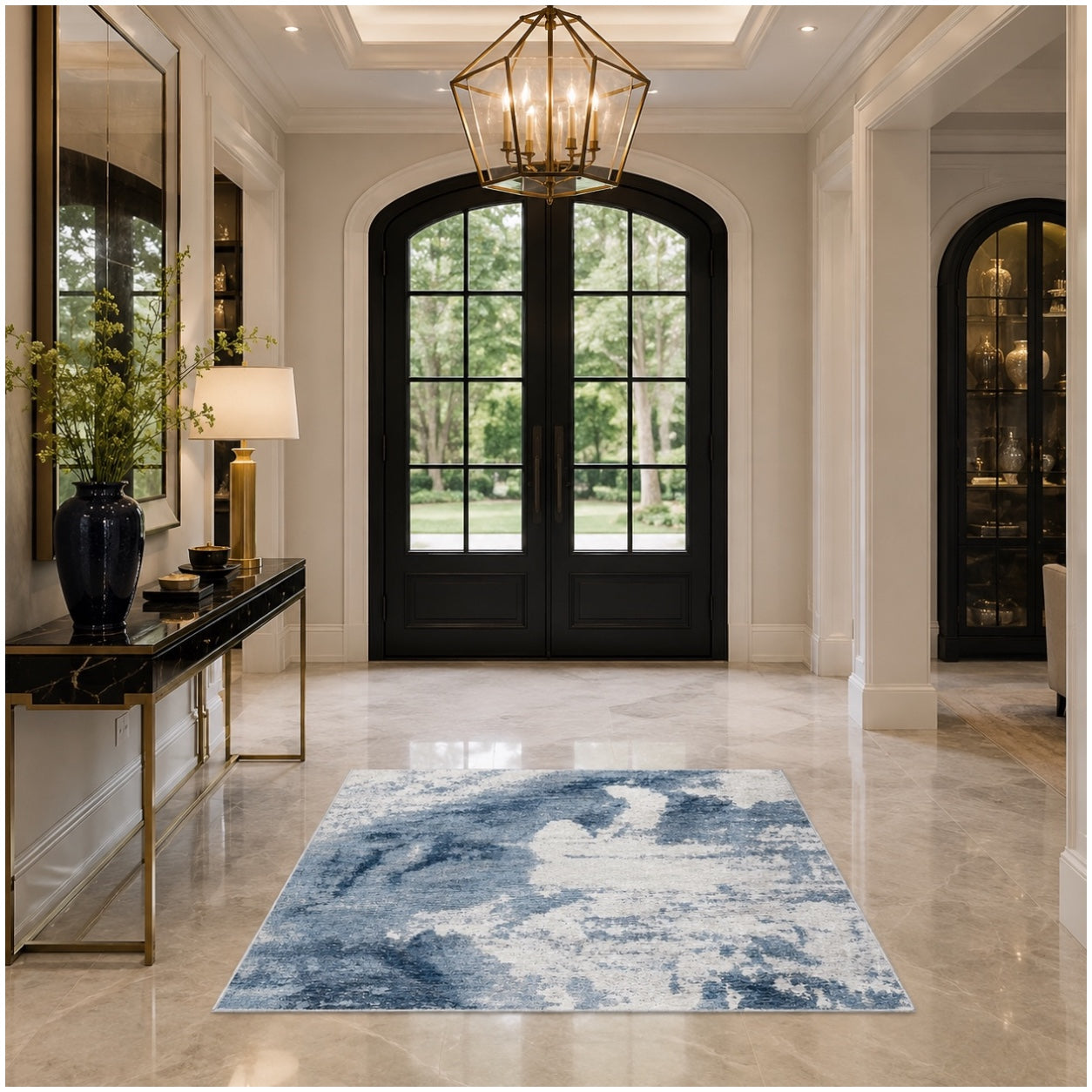 Modern Abstract Anti-Slip Soft Area Rug-120cm x 180cm – Blue Accent Carpet