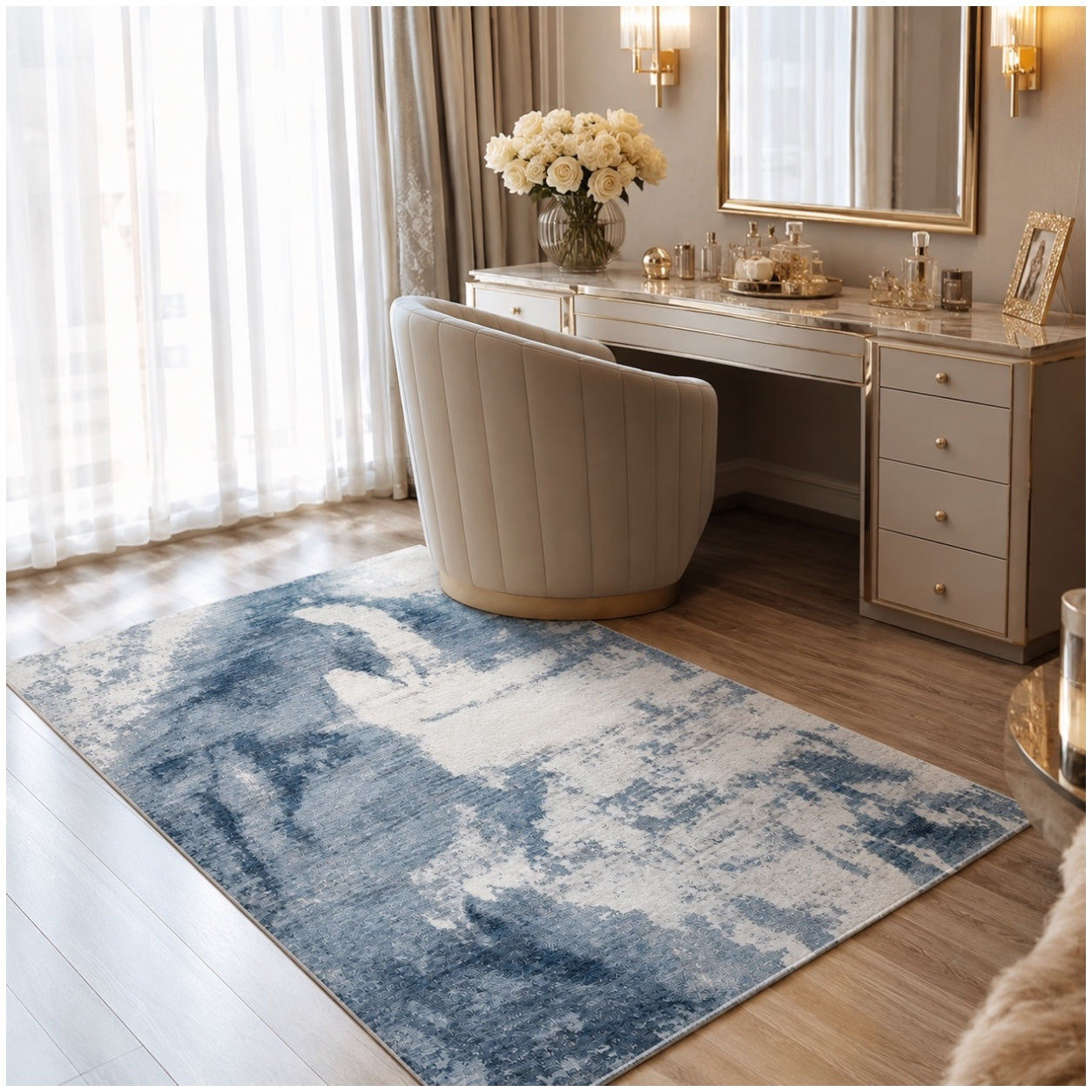 Modern Abstract Anti-Slip Soft Area Rug-120cm x 180cm – Blue Accent Carpet