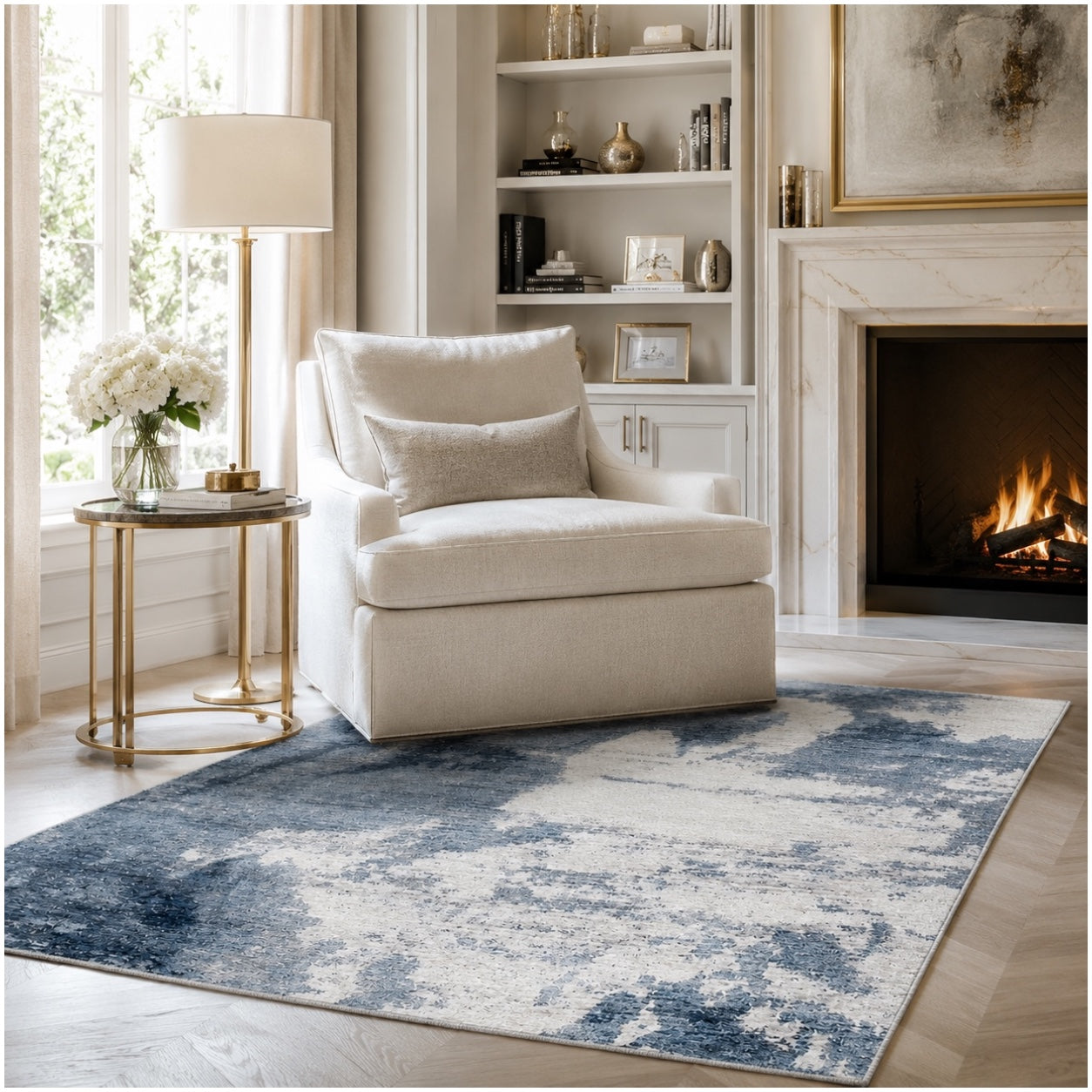 Modern Abstract Anti-Slip Soft Area Rug-120cm x 180cm – Blue Accent Carpet