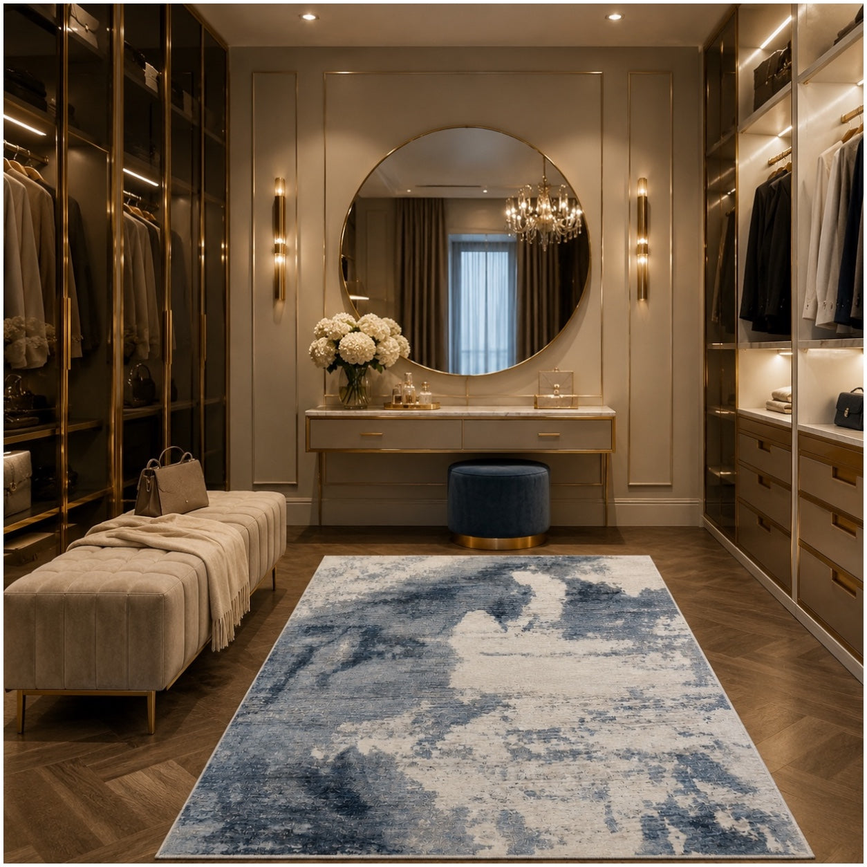 Modern Abstract Anti-Slip Soft Area Rug-120cm x 180cm – Blue Accent Carpet