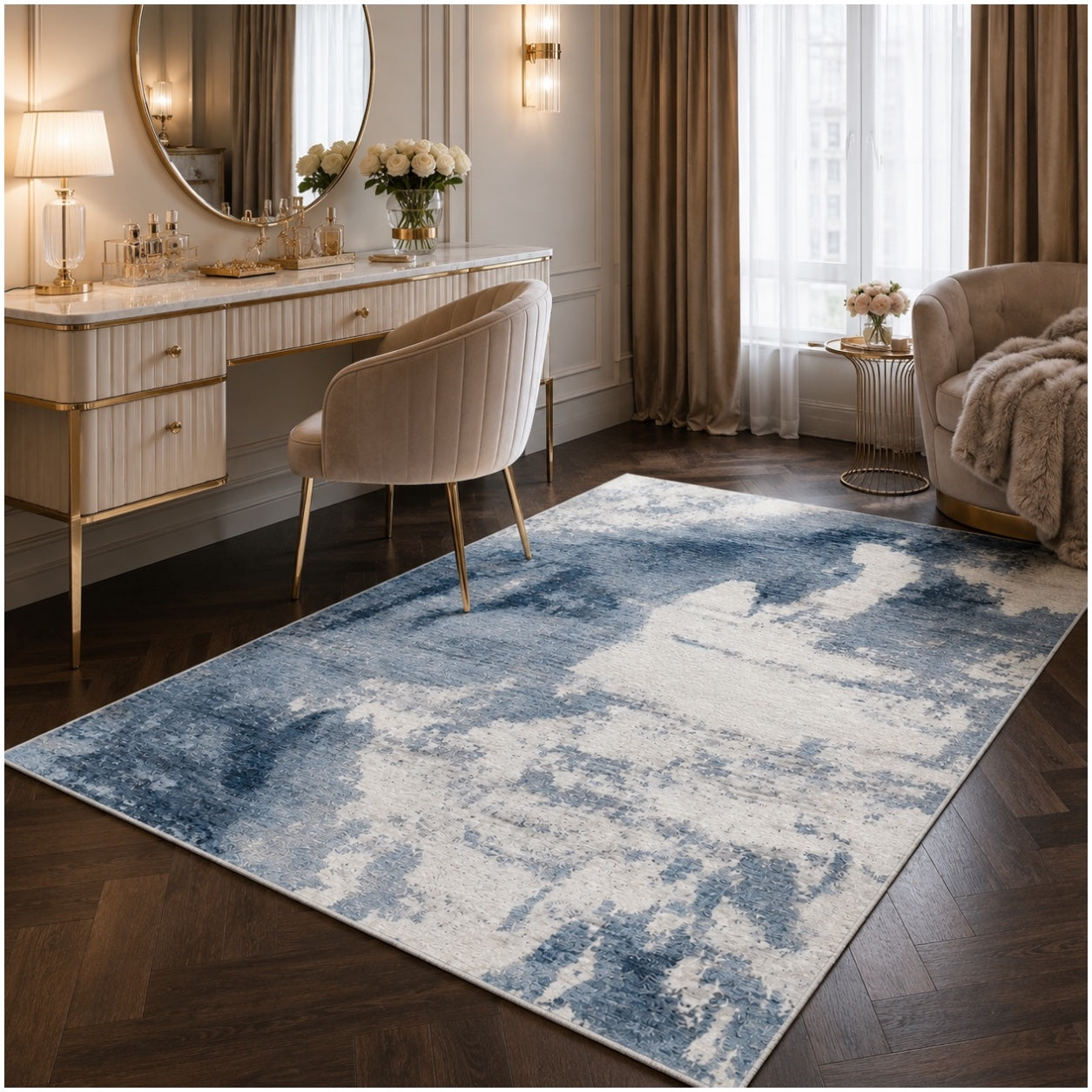 Modern Abstract Anti-Slip Soft Area Rug-120cm x 180cm – Blue Accent Carpet