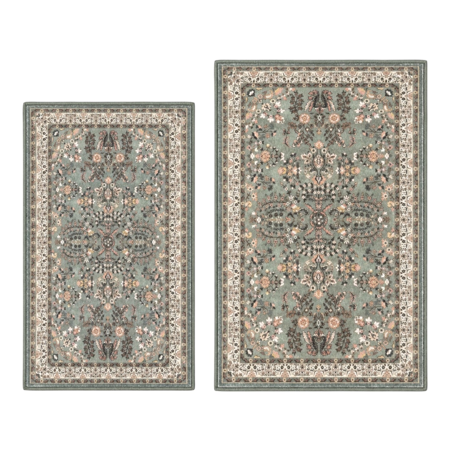 2-Piece Floral Rug Set | Anti-Slip Soft Mats | 50cm x 84cm &amp; 60cm x 102cm