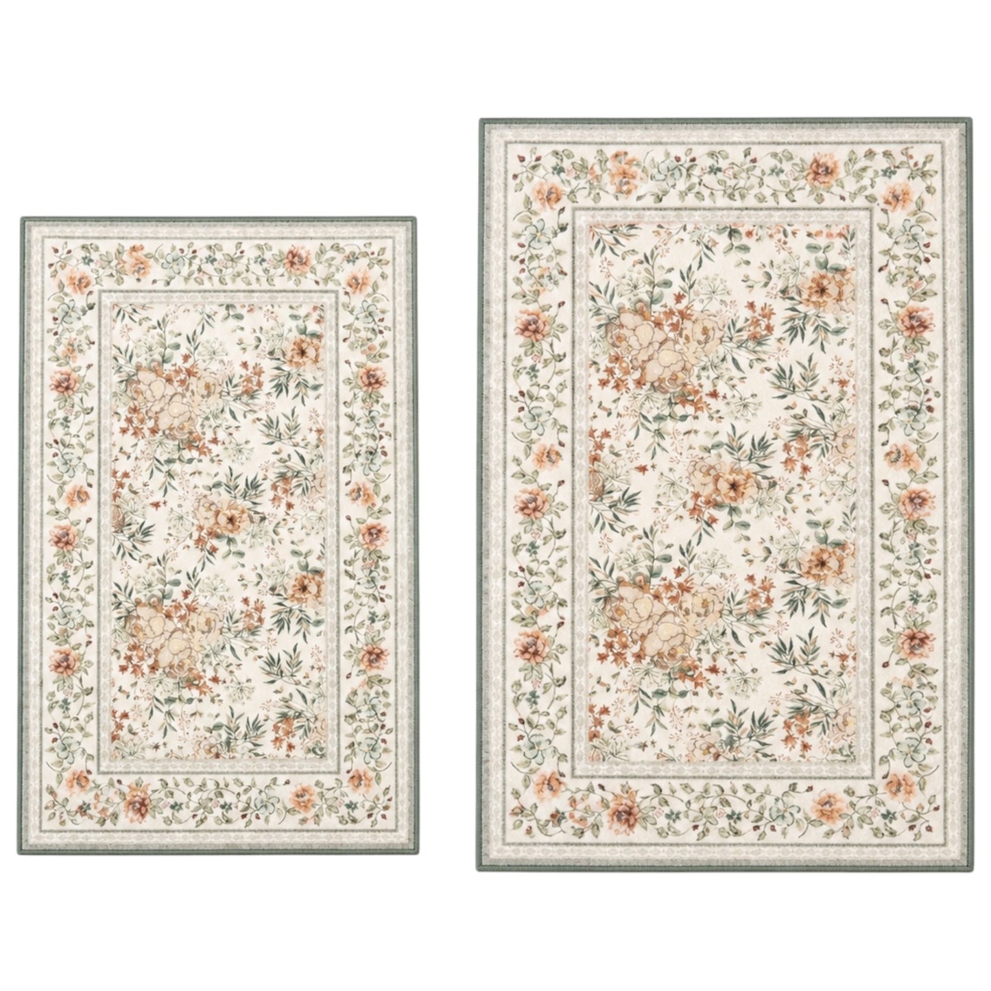 2-Piece Floral Rug Set | Anti-Slip Soft Mats | 50cm x 84cm &amp; 60cm x 102cm