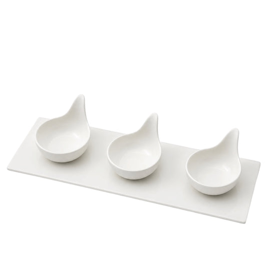 Luxury 3-Piece High Quality Fine Porcelain Serving Bowl and Tray Set- White
