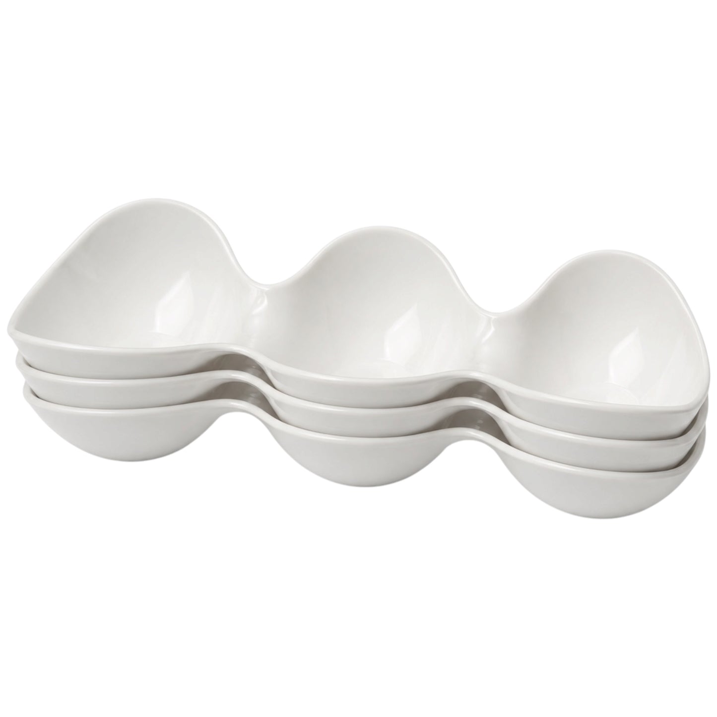 3-Piece White Melamine Triple Bowl Serving Set – 3 x 3-Compartment Bowls