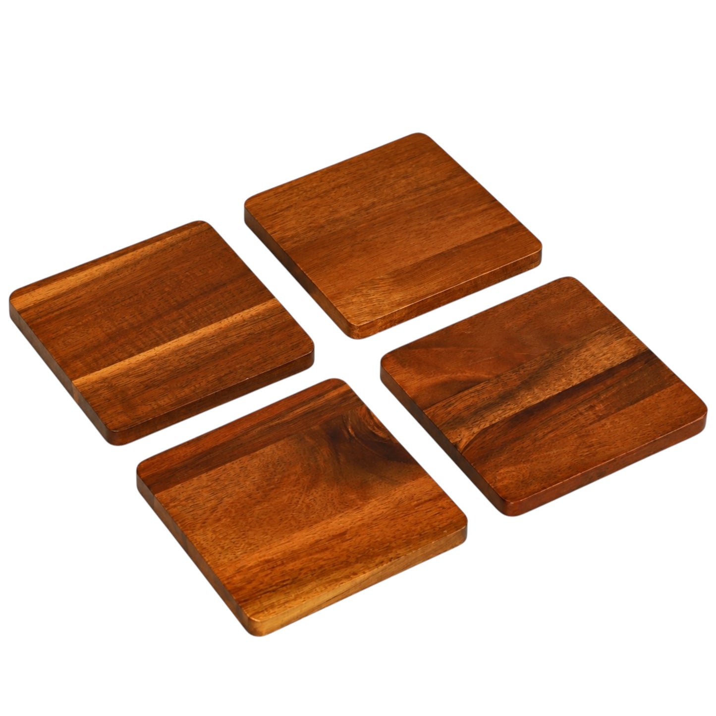 4-Piece Acacia Wood Coaster Set – Brown Wooden Drink Coasters- Eco Friend