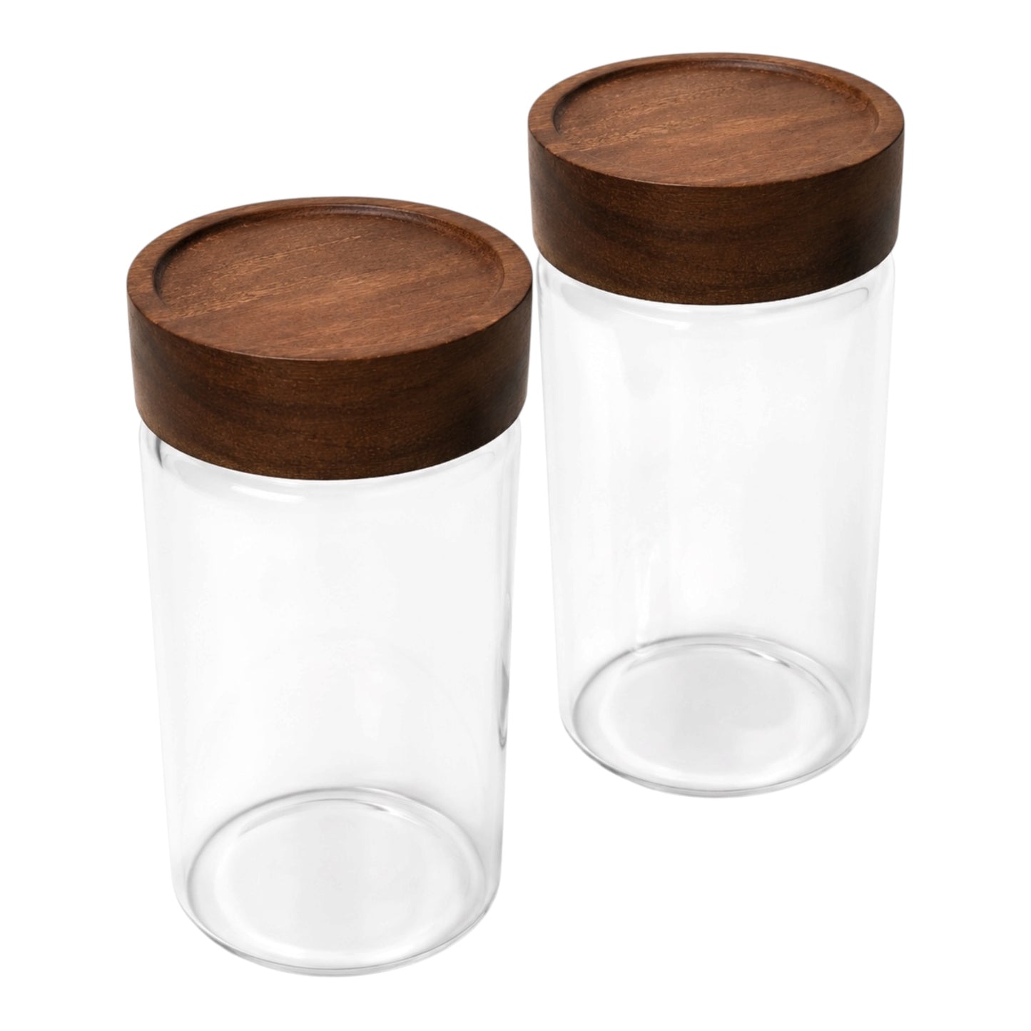 Set of 2 Borosilicate Sealed Glass Jars with Acacia Wood Lids – 580ml Each