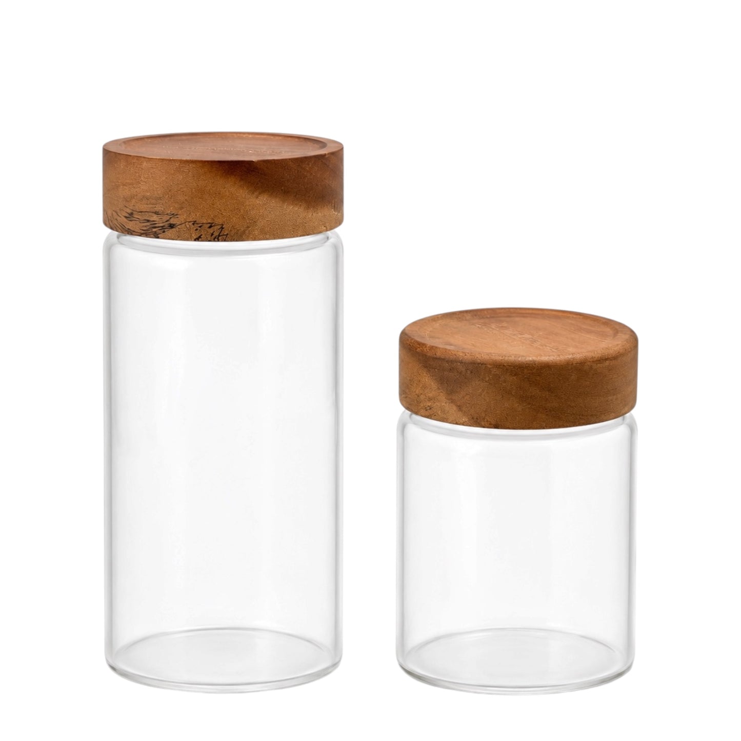 2-Piece Glass Storage Jar Set with Solid Acacia Wood Lids – 580ml and 500ml